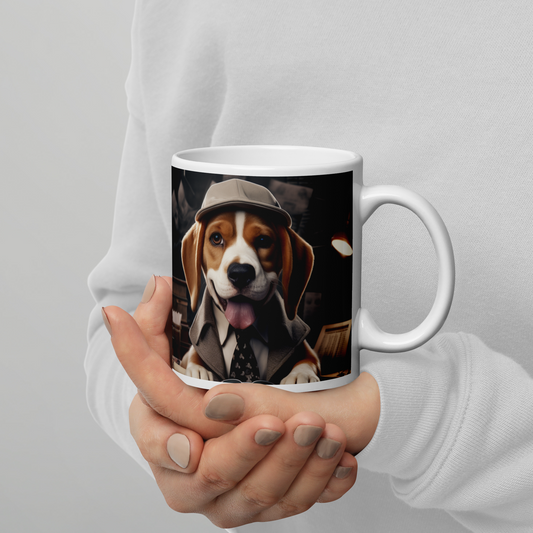 Beagle Detective White glossy mug