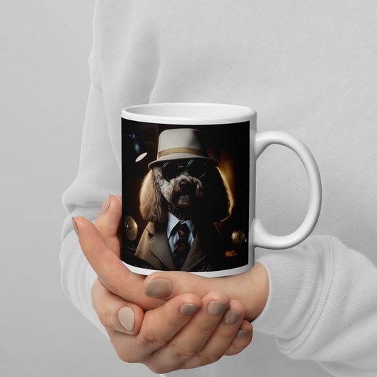 Poodle Detective White glossy mug