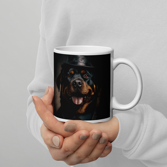 Rottweiler Detective White glossy mug