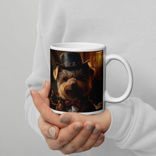Yorkshire Terrier Detective White glossy mug