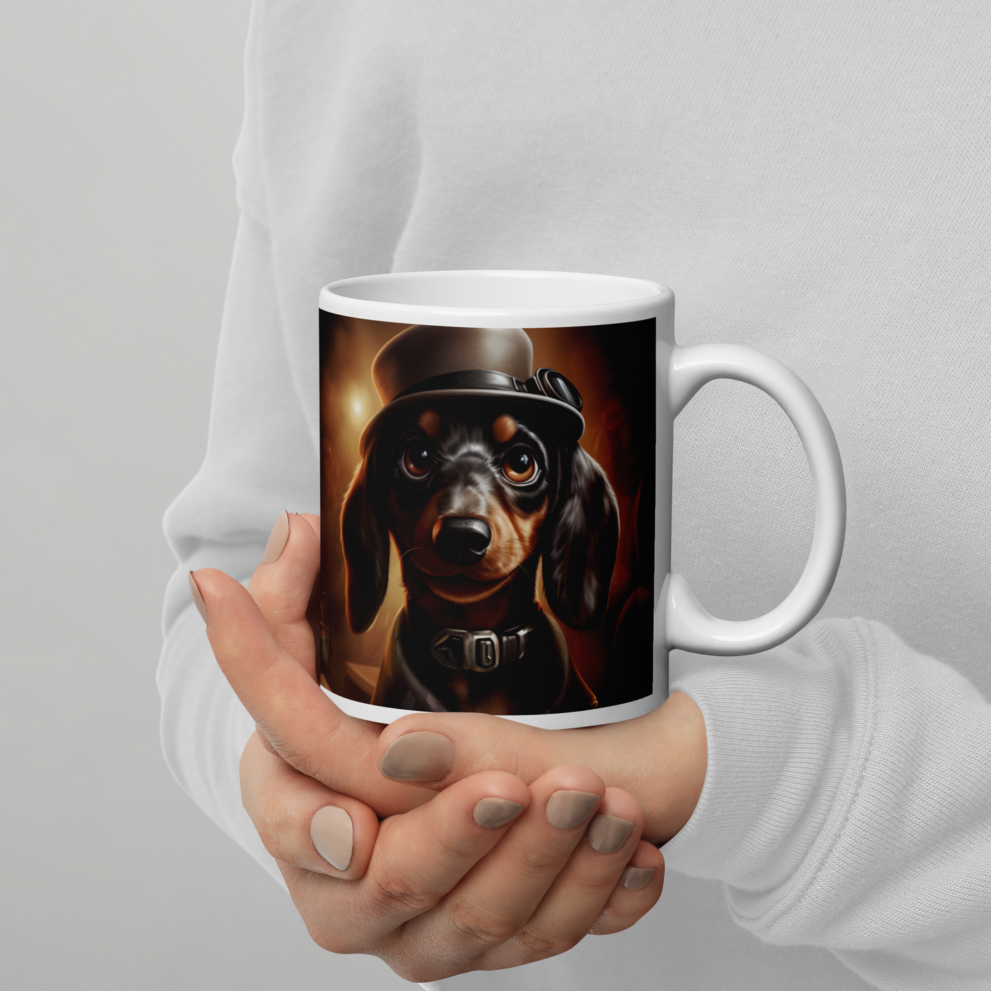 Dachshund Detective White glossy mug