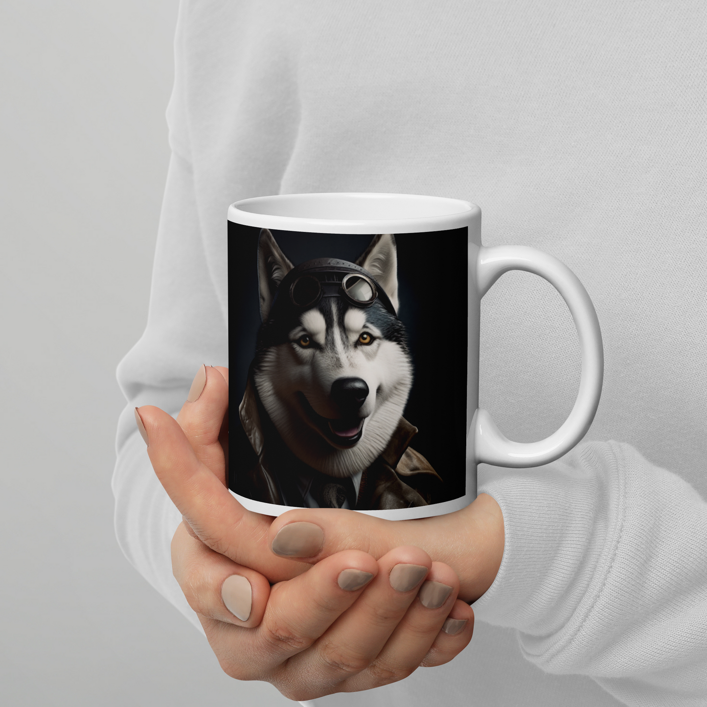 Siberian Husky Detective White glossy mug