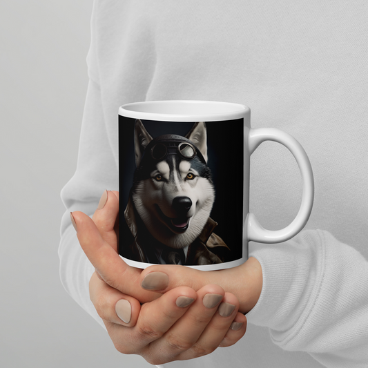 Siberian Husky Detective White glossy mug