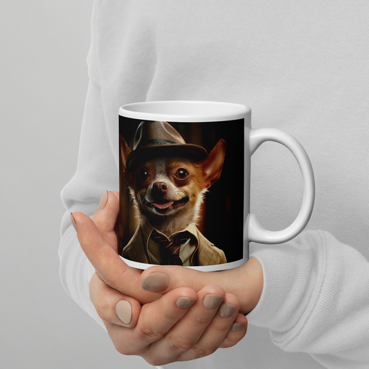 Chihuahua Detective White glossy mug