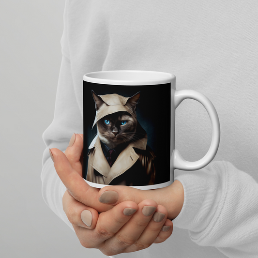 Siamese Detective White glossy mug