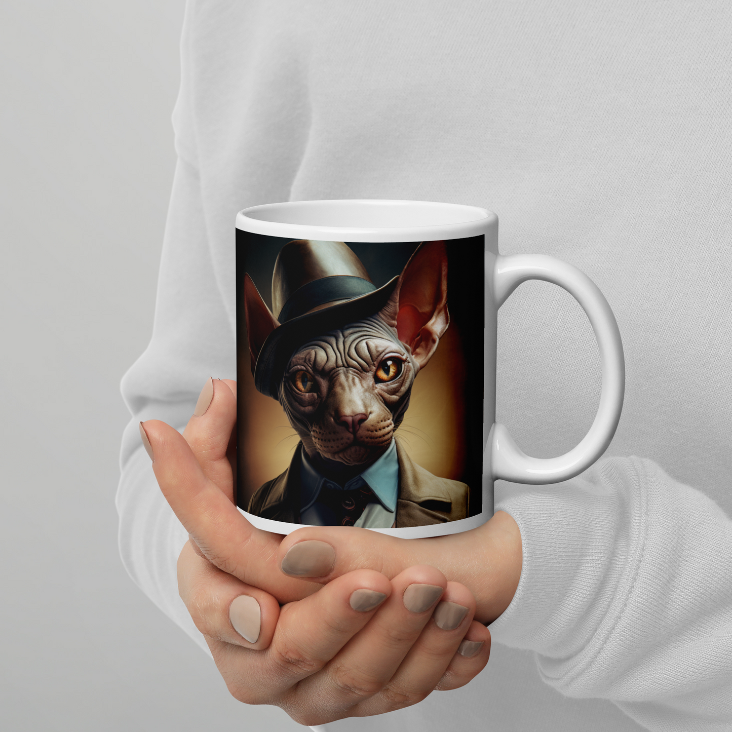 Sphynx Detective White glossy mug