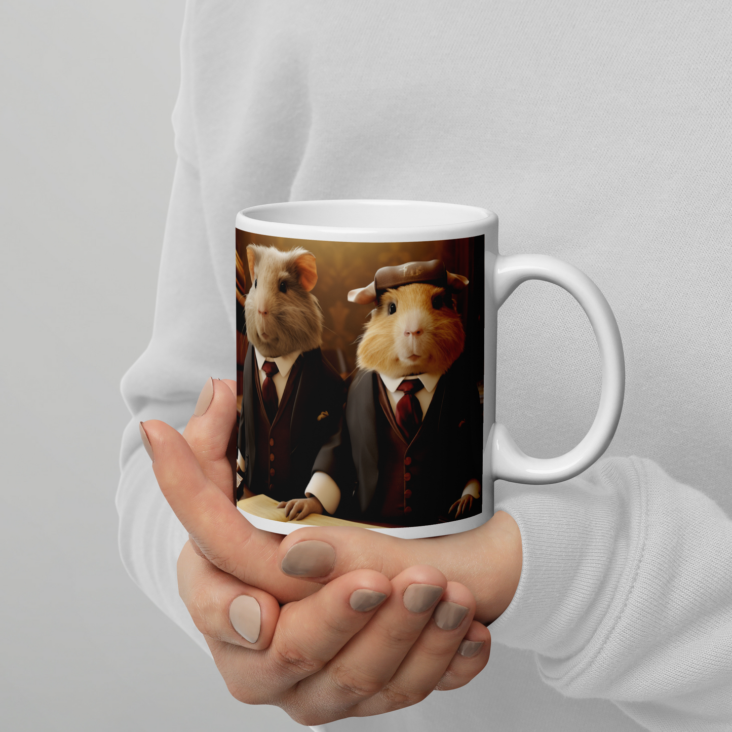 Guinea Pigs Detective White glossy mug