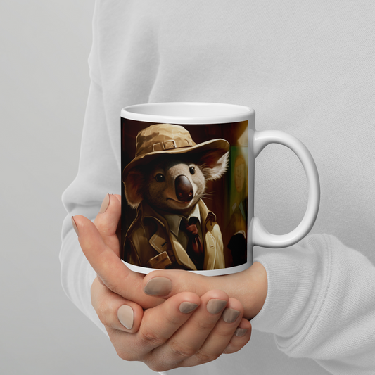 Koala Detective White glossy mug