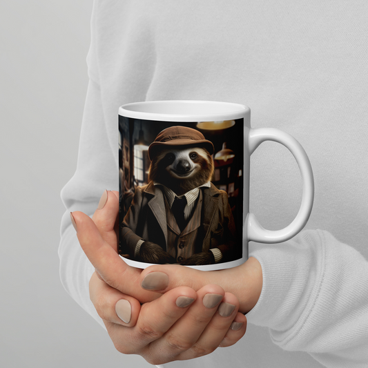 Sloth Detective White glossy mug