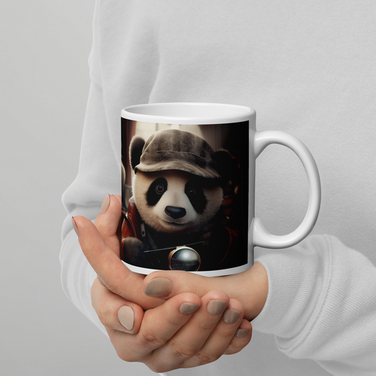Panda Detective White glossy mug