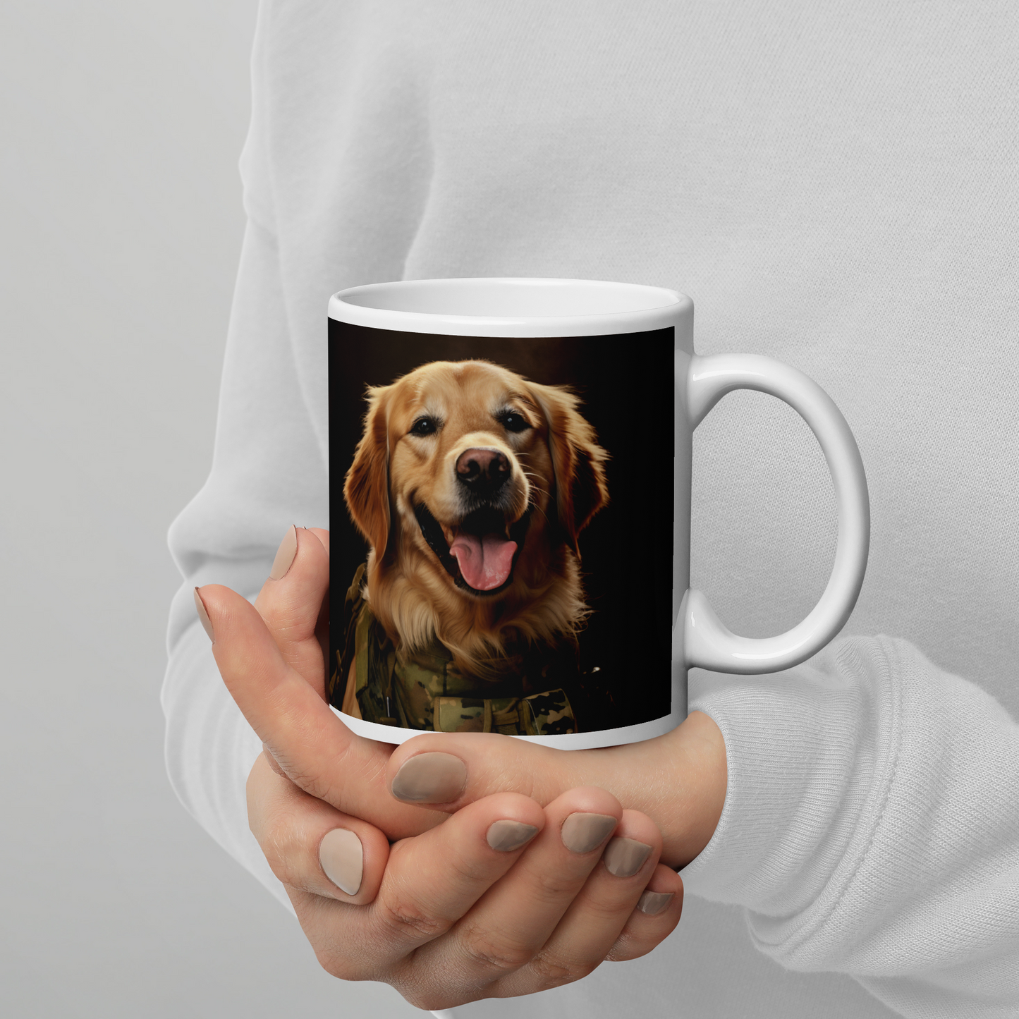 Golden Retriever Military Person White glossy mug