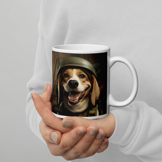 Beagle Military Person White glossy mug