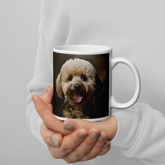 Poodle Military Person White glossy mug