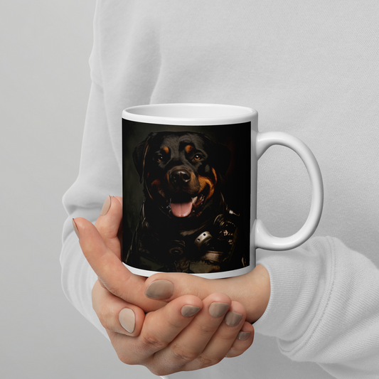 Rottweiler Military Person White glossy mug