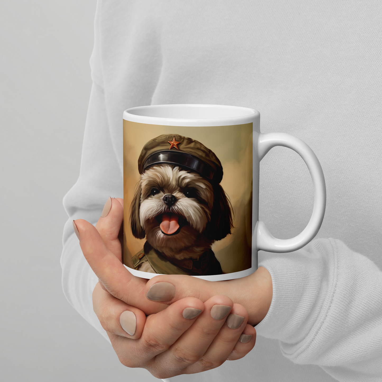 Shih Tzu Military Person White glossy mug