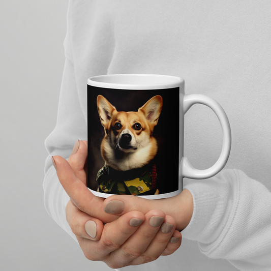 Pembroke Welsh Corgi Military Person White glossy mug