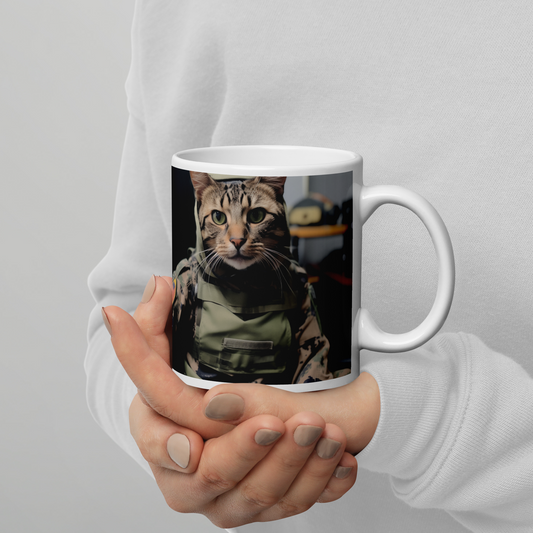 Domestic Shorthair Military Person White glossy mug