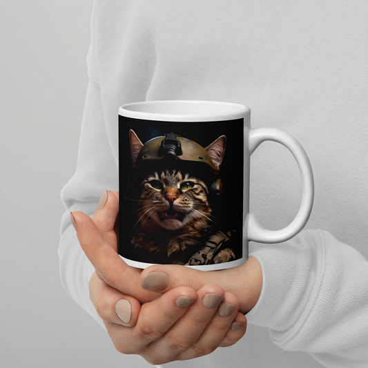 Maine Coon Military Person White glossy mug