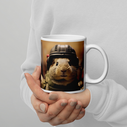 Guinea Pigs Military Person White glossy mug