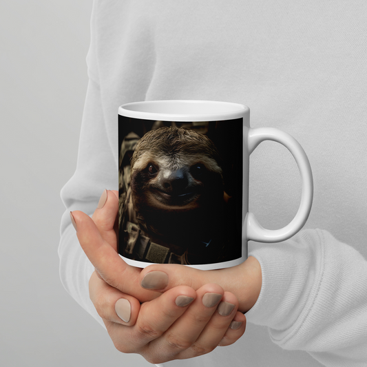 Sloth Military Person White glossy mug