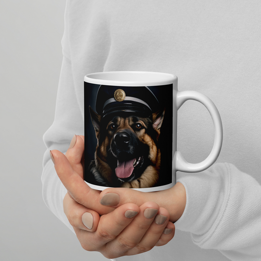 German Shepherd Police Officer White glossy mug