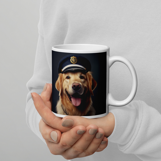 Golden Retriever Police Officer White glossy mug