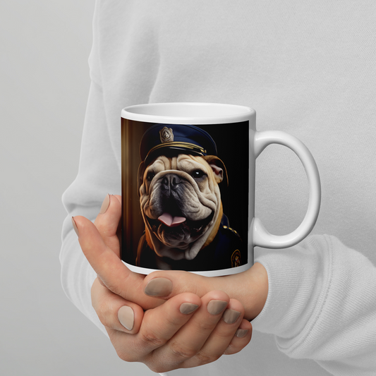 Bulldog Police Officer White glossy mug