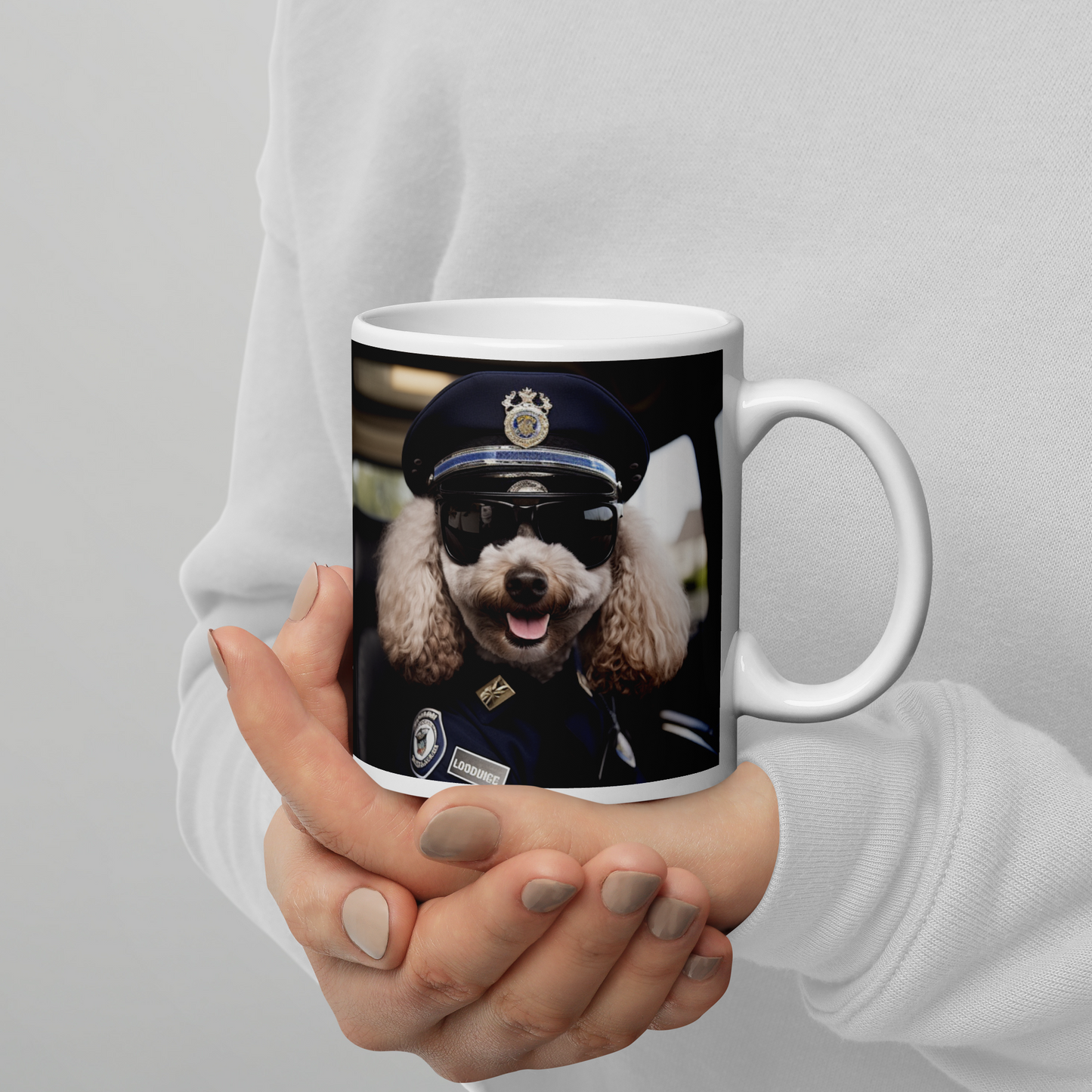 Poodle Police Officer White glossy mug