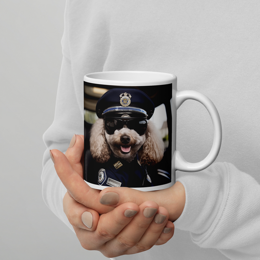Poodle Police Officer White glossy mug