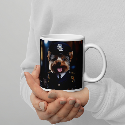 Yorkshire Terrier Police Officer White glossy mug