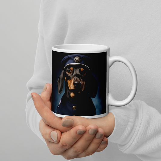 Dachshund Police Officer White glossy mug