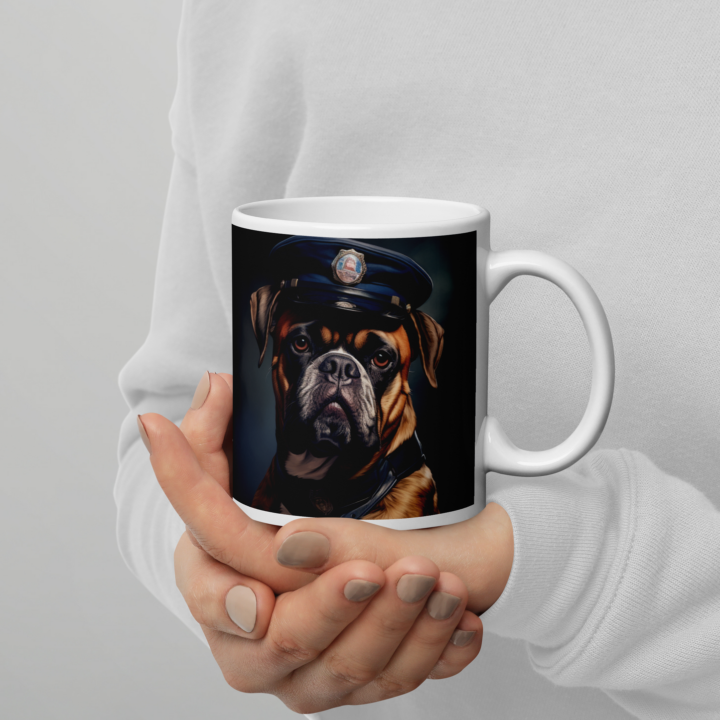 Boxer Police Officer White glossy mug