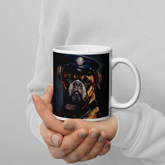 Boxer Police Officer White glossy mug