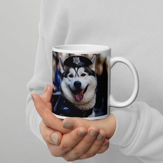 Siberian Husky Police Officer White glossy mug