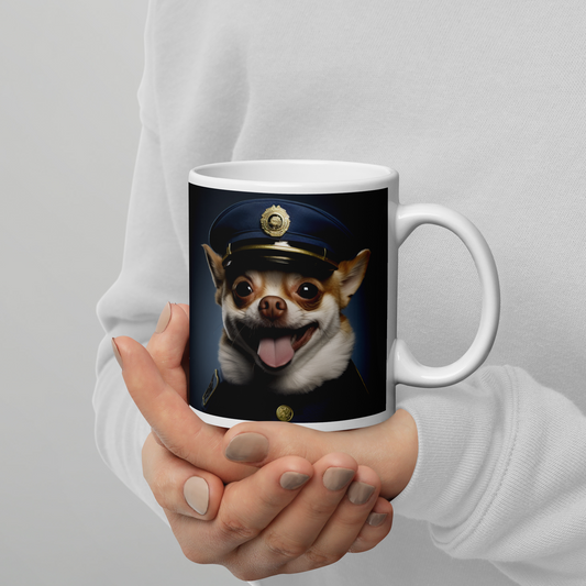 Chihuahua Police Officer White glossy mug