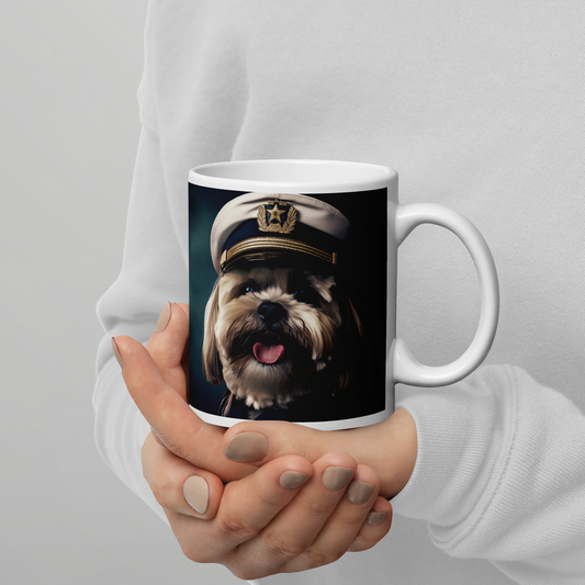 Shih Tzu Police Officer White glossy mug