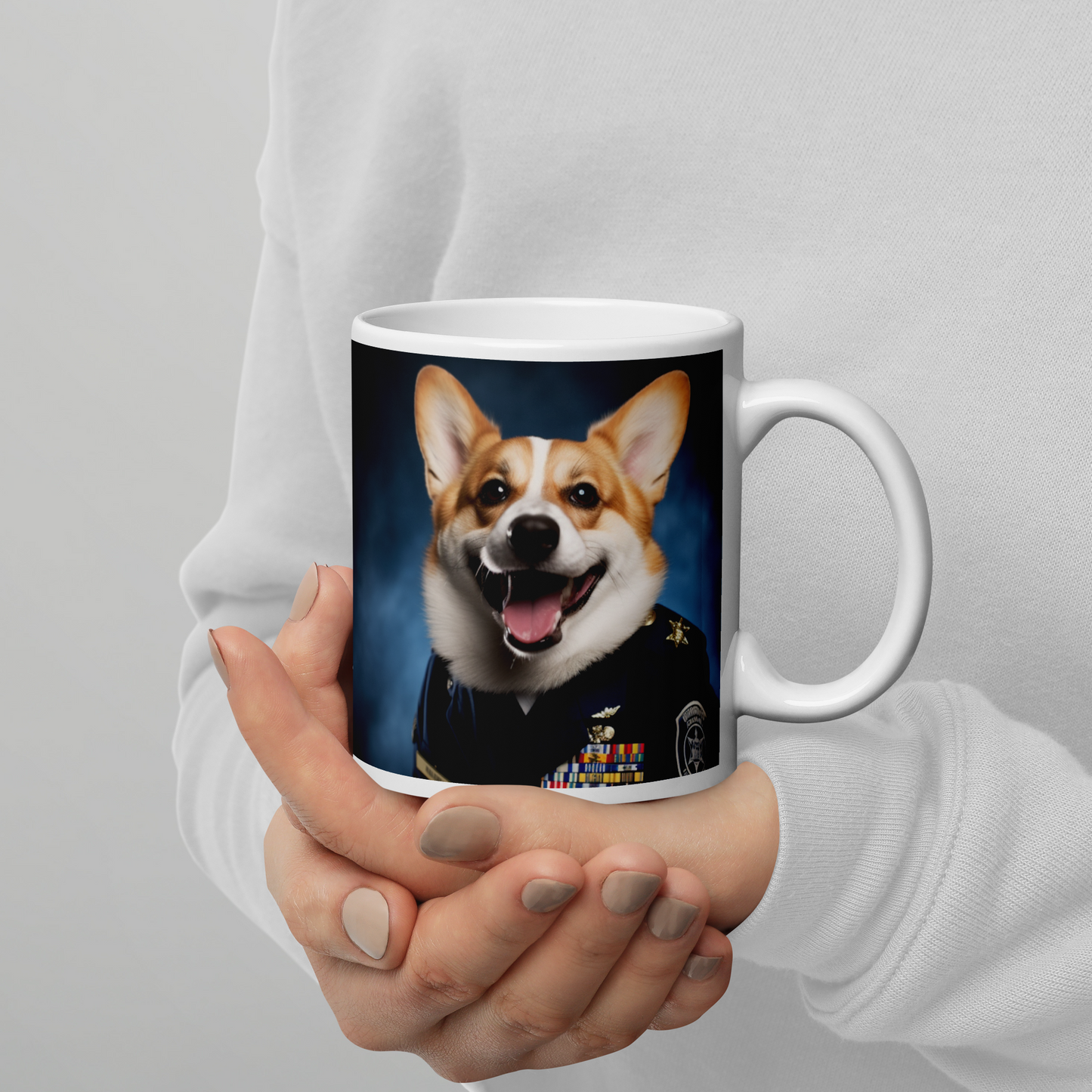 Pembroke Welsh Corgi Police Officer White glossy mug