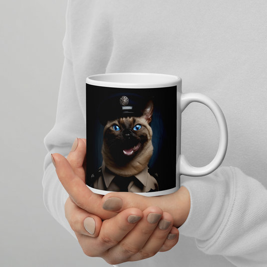 Siamese Police Officer White glossy mug