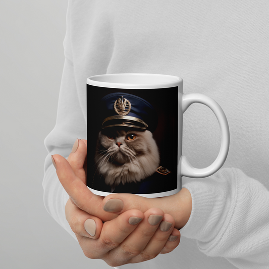 Maine Coon Police Officer White glossy mug