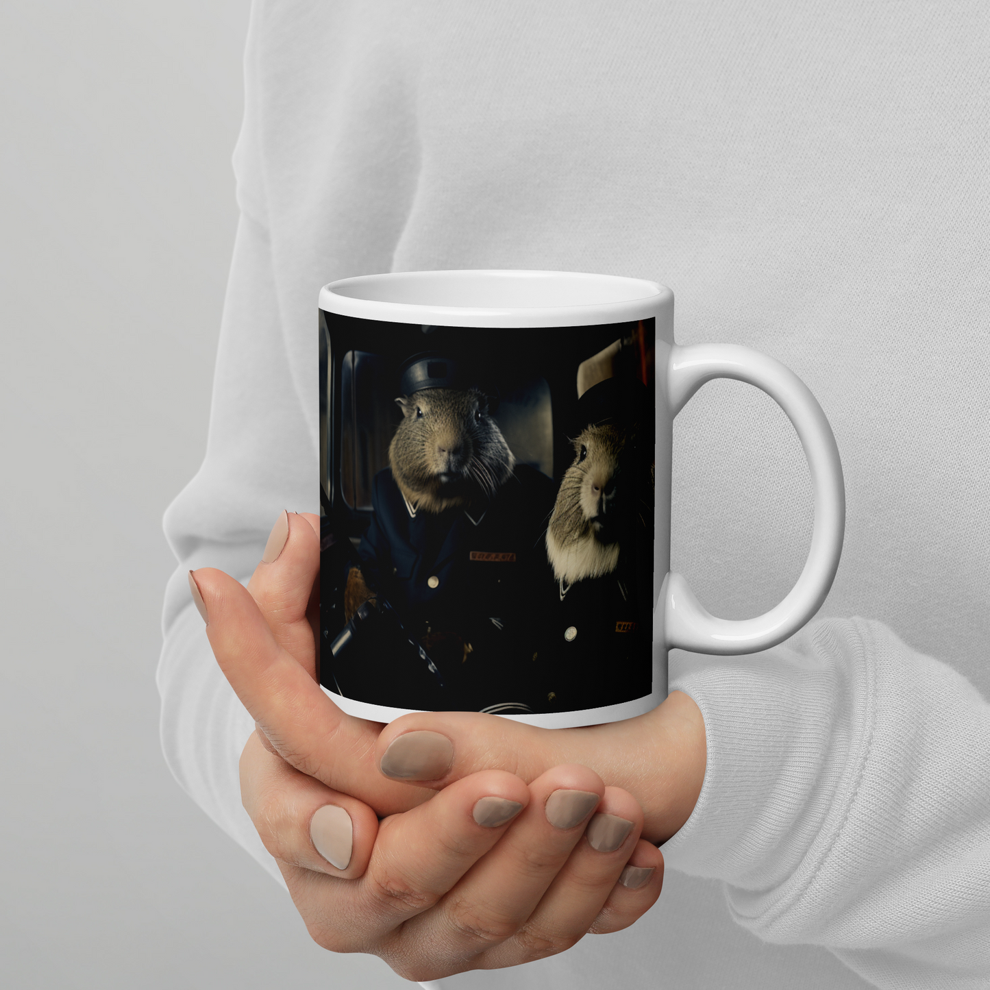 Guinea Pigs Police Officer White glossy mug