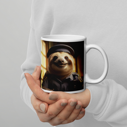 Sloth Police Officer White glossy mug