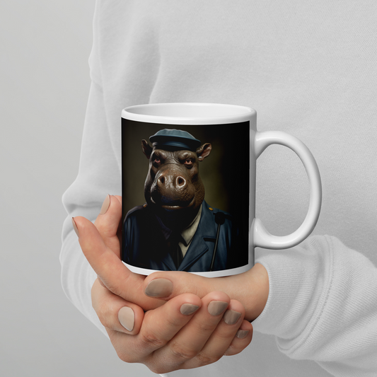 Hippo Police Officer White glossy mug