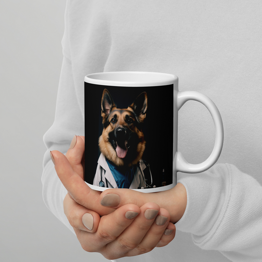 German Shepherd Doctor White glossy mug