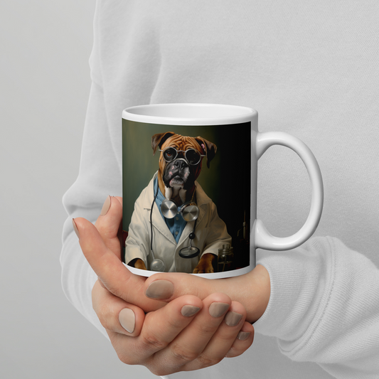 Boxer Doctor White glossy mug