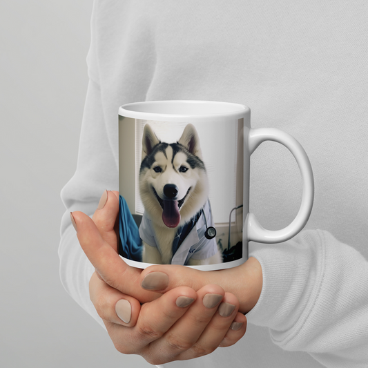 Siberian Husky Doctor White glossy mug
