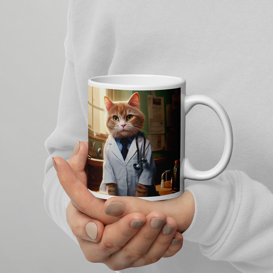 Domestic Shorthair Doctor White glossy mug