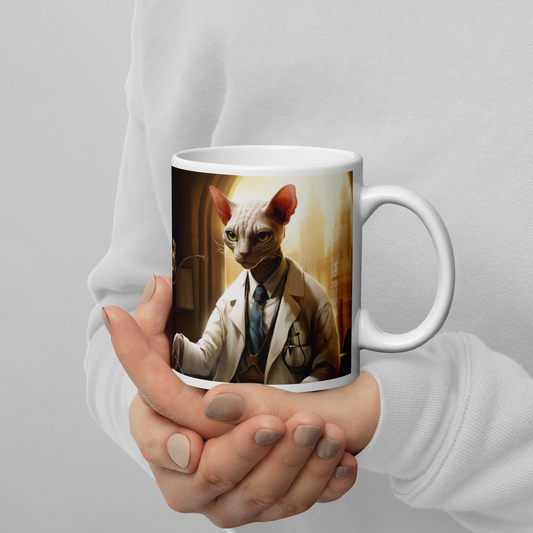Sphynx Doctor White glossy mug