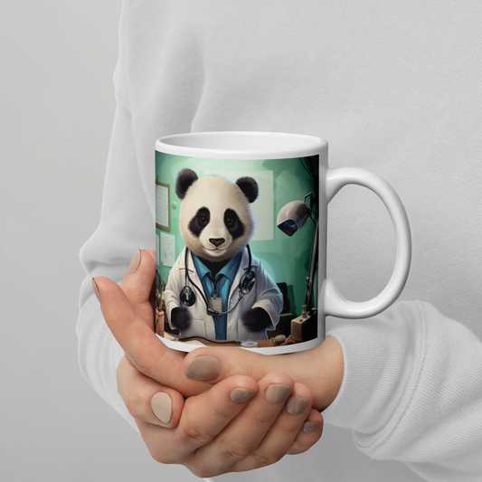 Panda Doctor White glossy mug