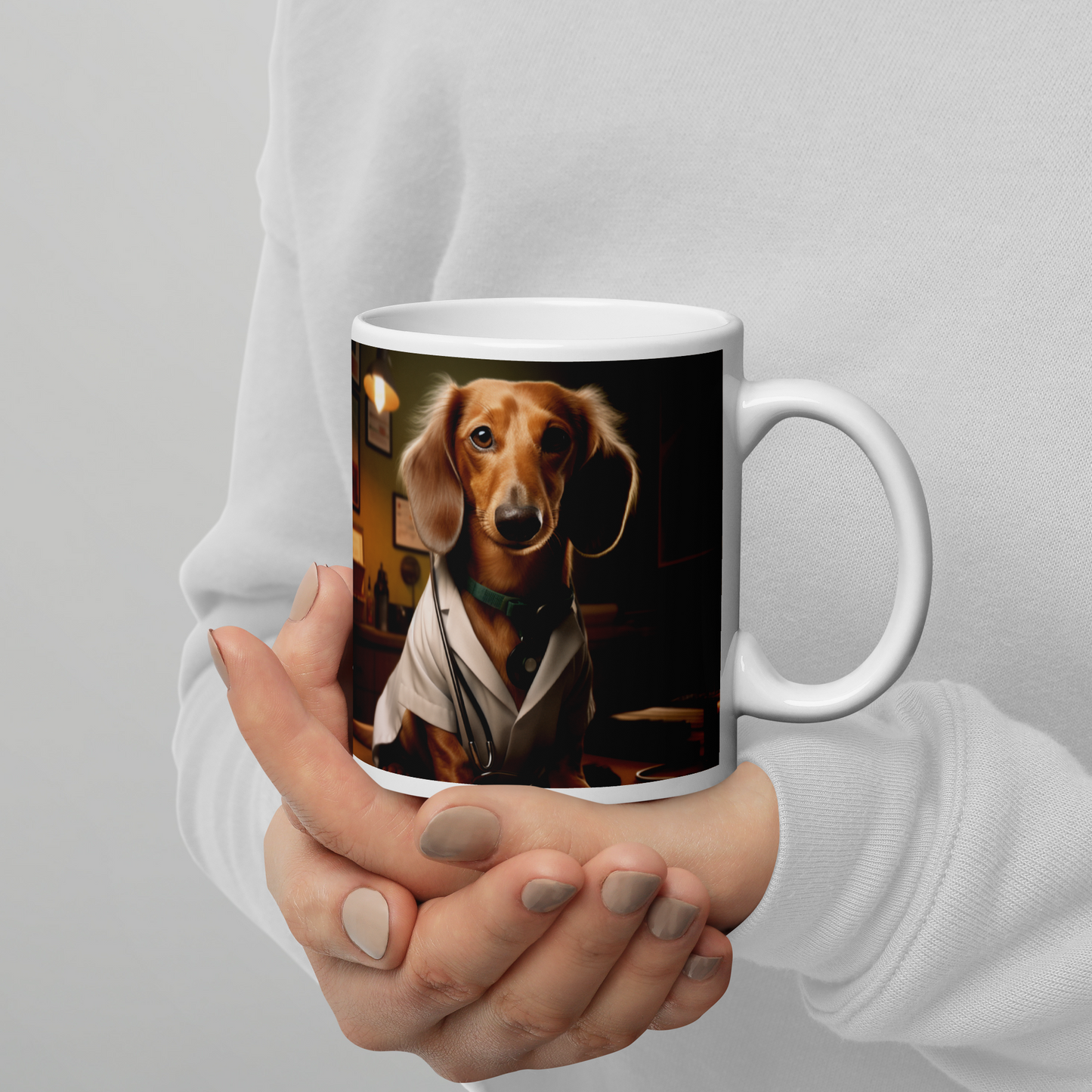 Dachshund Doctor White glossy mug