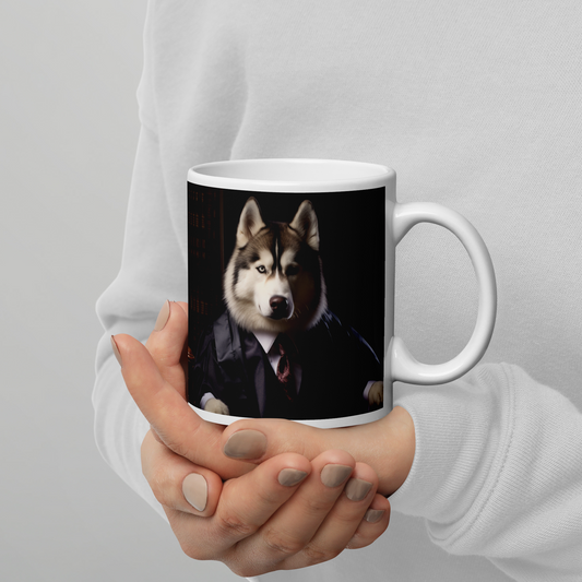 Siberian Husky Lawyer White glossy mug